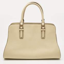 Pre Owned Tory Burch Two Tone Beige Leather Robinson Dome Satchel