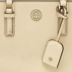 Pre Owned Tory Burch Two Tone Beige Leather Robinson Dome Satchel