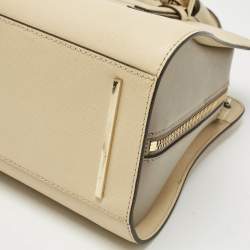 Pre Owned Tory Burch Two Tone Beige Leather Robinson Dome Satchel