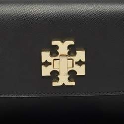 Pre Owned Tory Burch Black Leather Slim Diana Flap Clutch