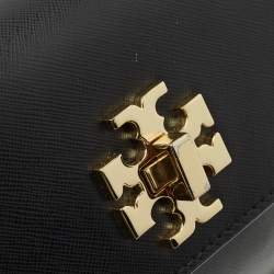 Pre Owned Tory Burch Black Leather Slim Diana Flap Clutch