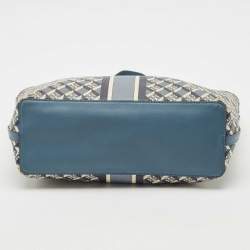 Pre Owned Tory Burch Blue/White Coated Canvas and Leather Geo Logo Allover Tote