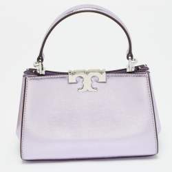 Pre Owned Tory Burch Metallic Purple Leather Mini Eleanor Top Handle Bag