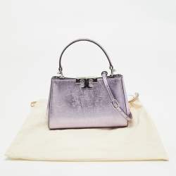 Pre Owned Tory Burch Metallic Purple Leather Mini Eleanor Top Handle Bag