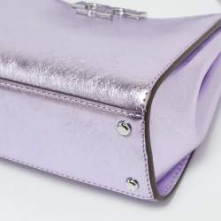 Pre Owned Tory Burch Metallic Purple Leather Mini Eleanor Top Handle Bag