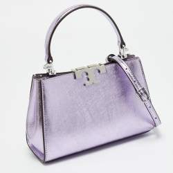 Pre Owned Tory Burch Metallic Purple Leather Mini Eleanor Top Handle Bag