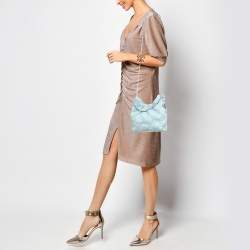 Pre Owned Tory Burch Light Blue Quilted Soft Denim Fleming Hobo