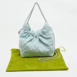 Pre Owned Tory Burch Light Blue Quilted Soft Denim Fleming Hobo
