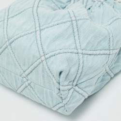 Pre Owned Tory Burch Light Blue Quilted Soft Denim Fleming Hobo