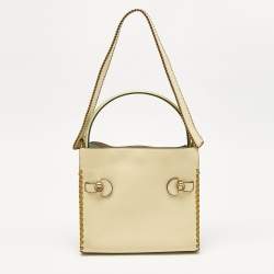 Pre Owned Tory Burch Multicolor Leather and Suede Small Whipstitch Lee Radziwill Top Hande Bag