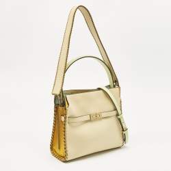Pre Owned Tory Burch Multicolor Leather and Suede Small Whipstitch Lee Radziwill Top Hande Bag
