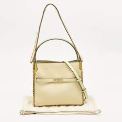 Pre Owned Tory Burch Multicolor Leather and Suede Small Whipstitch Lee Radziwill Top Hande Bag