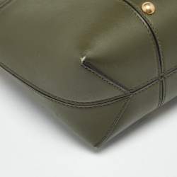 Pre Owned Tory Burch Olive Green Leather Block-T Stud Tote