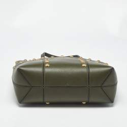 Pre Owned Tory Burch Olive Green Leather Block-T Stud Tote