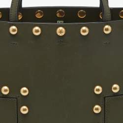 Pre Owned Tory Burch Olive Green Leather Block-T Stud Tote