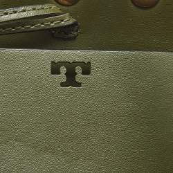 Pre Owned Tory Burch Olive Green Leather Block-T Stud Tote