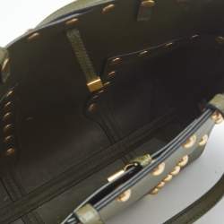 Pre Owned Tory Burch Olive Green Leather Block-T Stud Tote