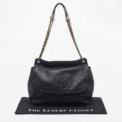Pre Owned Tory Burch Black Leather Chelsea Flap Shoulder Bag