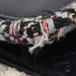 Pre Owned Tory Burch Navy Blue Quilted Leather and Tweed Trim Fleming Shoulder Bag