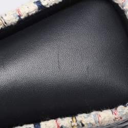 Pre Owned Tory Burch Navy Blue Quilted Leather and Tweed Trim Fleming Shoulder Bag