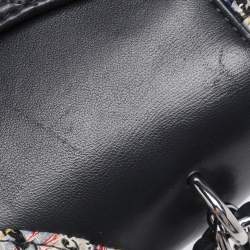 Pre Owned Tory Burch Navy Blue Quilted Leather and Tweed Trim Fleming Shoulder Bag