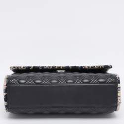 Pre Owned Tory Burch Navy Blue Quilted Leather and Tweed Trim Fleming Shoulder Bag