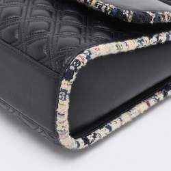 Pre Owned Tory Burch Navy Blue Quilted Leather and Tweed Trim Fleming Shoulder Bag