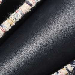 Pre Owned Tory Burch Navy Blue Quilted Leather and Tweed Trim Fleming Shoulder Bag