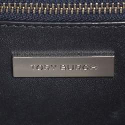 Pre Owned Tory Burch Navy Blue Quilted Leather and Tweed Trim Fleming Shoulder Bag