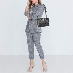 Pre Owned Tory Burch Navy Blue Quilted Leather and Tweed Trim Fleming Shoulder Bag