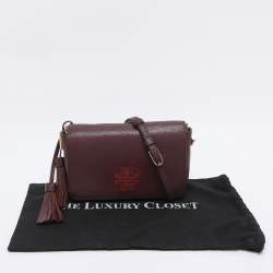 Pre Owned Tory Burch Burgundy Leather Thea Fap Crossbody Bag