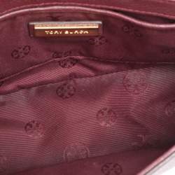 Pre Owned Tory Burch Burgundy Leather Thea Fap Crossbody Bag