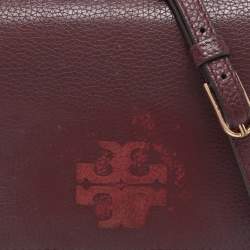 Pre Owned Tory Burch Burgundy Leather Thea Fap Crossbody Bag