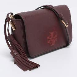 Pre Owned Tory Burch Burgundy Leather Thea Fap Crossbody Bag