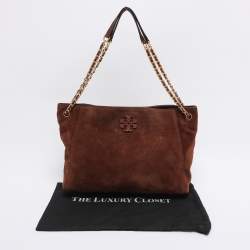 Pre Owned Tory Burch Brown Suede McGraw Slouchy Tote