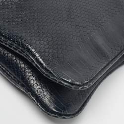 Pre Owned Tory Burch Navy Blue Snakeskin Embossed Leather Reva Flap Shoulder Bag