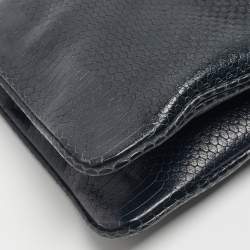 Pre Owned Tory Burch Navy Blue Snakeskin Embossed Leather Reva Flap Shoulder Bag