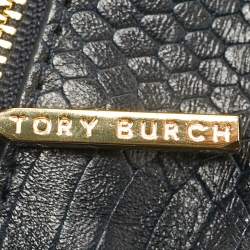 Pre Owned Tory Burch Navy Blue Snakeskin Embossed Leather Reva Flap Shoulder Bag