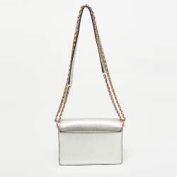 Pre Owned Tory Burch Silver Saffiano Leather Robinson Flap Shoulder Bag