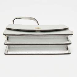 Pre Owned Tory Burch Silver Saffiano Leather Robinson Flap Shoulder Bag