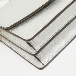 Pre Owned Tory Burch Silver Saffiano Leather Robinson Flap Shoulder Bag