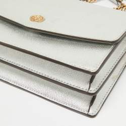 Pre Owned Tory Burch Silver Saffiano Leather Robinson Flap Shoulder Bag