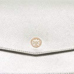 Pre Owned Tory Burch Silver Saffiano Leather Robinson Flap Shoulder Bag