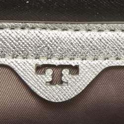 Pre Owned Tory Burch Silver Saffiano Leather Robinson Flap Shoulder Bag