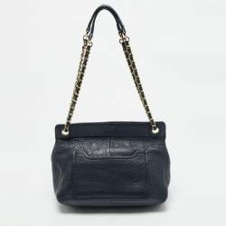 Pre Owned Tory Burch Navy Blue Leather Marion Shoulder Bag