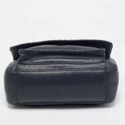 Pre Owned Tory Burch Navy Blue Leather Marion Shoulder Bag