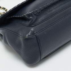 Pre Owned Tory Burch Navy Blue Leather Marion Shoulder Bag