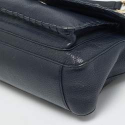 Pre Owned Tory Burch Navy Blue Leather Marion Shoulder Bag
