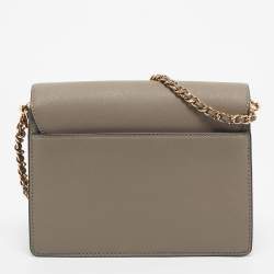 Pre Owned Tory Burch Grey Leather Robinson Flap Shoulder Bag 