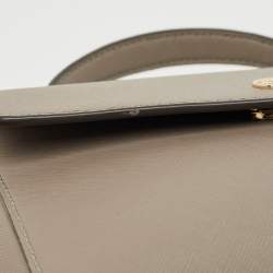 Pre Owned Tory Burch Light Grey Saffiano Leather Small Robinson Top Handle Bag